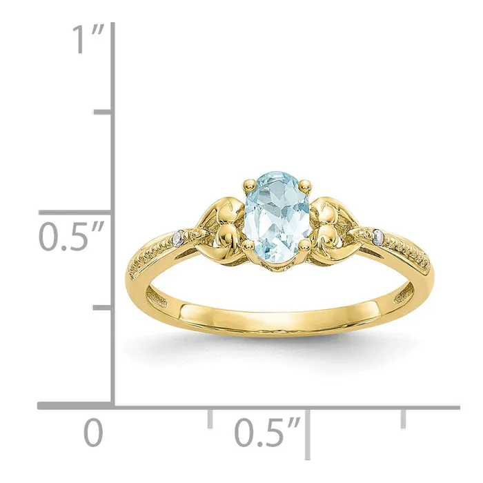 Goldia Rings 10K Yellow Gold Aquamarine and Real Diamond Ring
