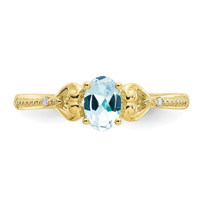 Goldia Rings 10K Yellow Gold Aquamarine and Real Diamond Ring