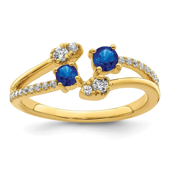 Goldia Rings 14k Gold Polished Sapphire and Real Diamond Bypass Ring