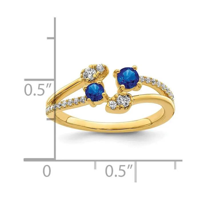 Goldia Rings 14k Gold Polished Sapphire and Real Diamond Bypass Ring