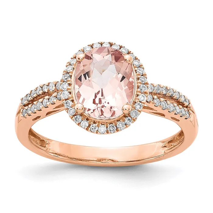 Goldia Rings 14k Rose Gold Oval Morganite u0026 Real Diamond Halo Ring