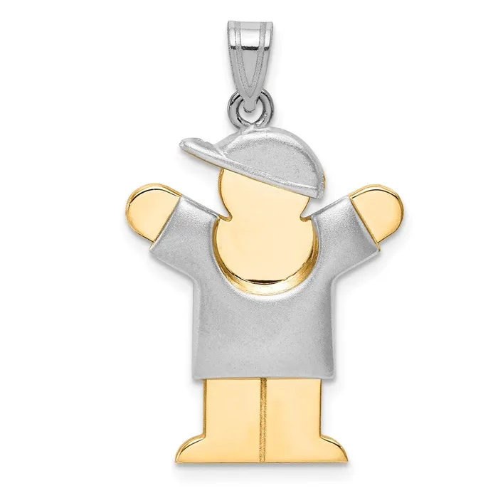 Goldia Rings 14k Twotone Gold Twotone Gold Puffed Boy with Hat on Right Engravable Charm