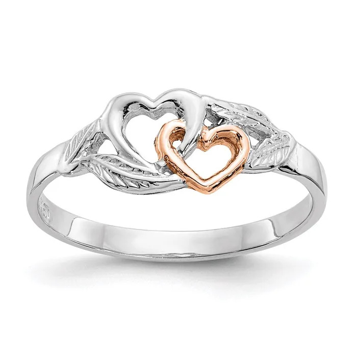 Goldia Rings 14K White and Rose GoldPlated Polished Hearts and Leaves Ring