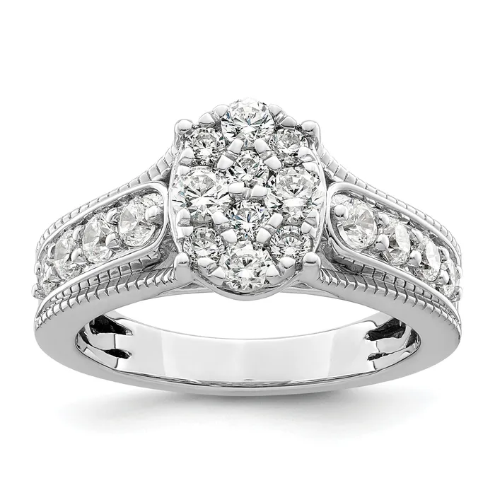 Goldia Rings 14k White Gold 1 Ct Lab Grown Diamond VSSI G Cluster Engagement Ring