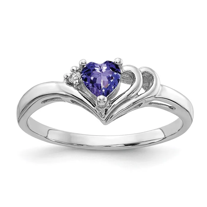 Goldia Rings 14k White Gold 4mm Heart Tanzanite AA Diamond ring
