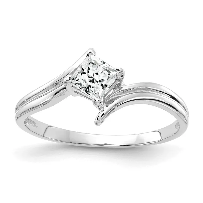Goldia Rings 14k White Gold 4mm Princess Cut Cubic Zirconia ring