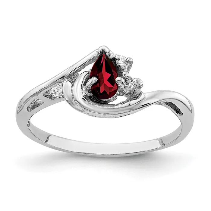 Goldia Rings 14k White Gold 5x3mm Pear Garnet AAA Diamond ring