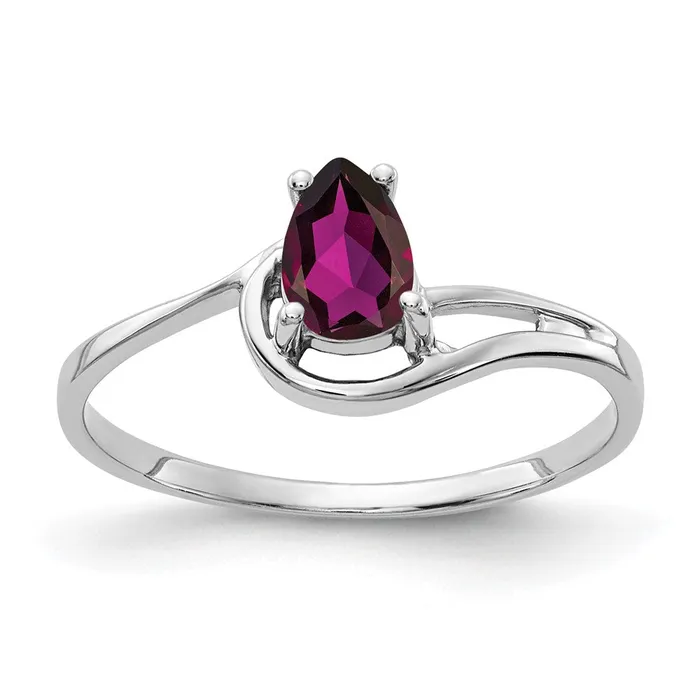 Goldia Rings 14k White Gold 6x4mm Pear Rhodolite Garnet ring