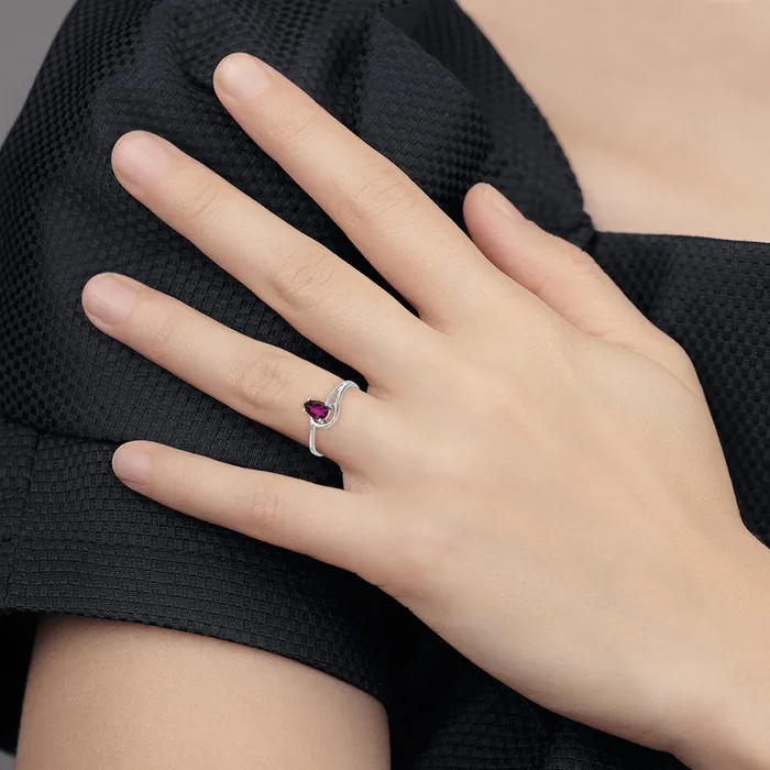 Goldia Rings 14k White Gold 6x4mm Pear Rhodolite Garnet ring