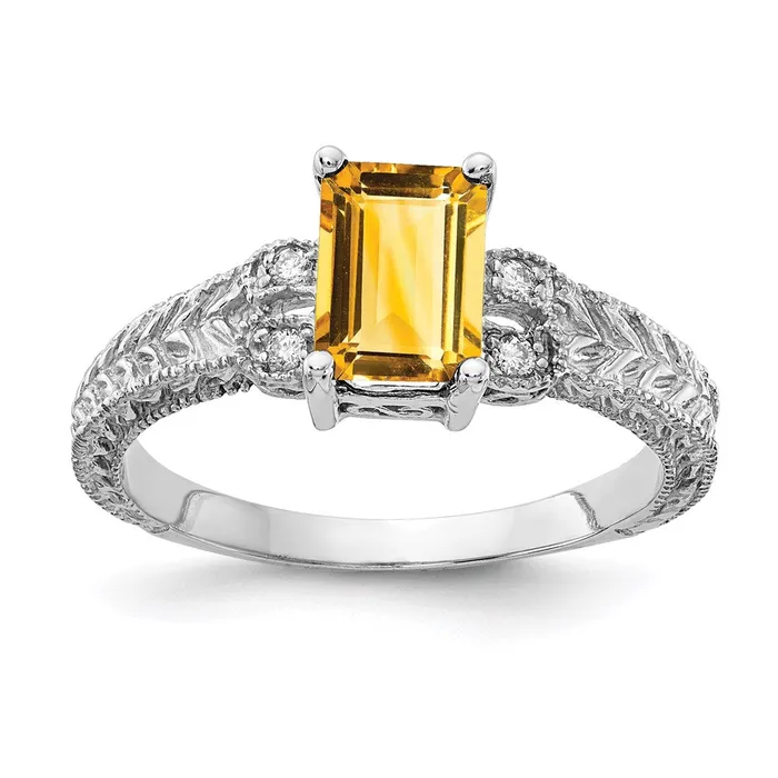 Goldia Rings 14k White Gold 7x5mm Emerald Cut Citrine A Real Diamond ring Goldia Rings 14k White Gold 7x5mm Emerald Cut Citrine A Real Diamond ring