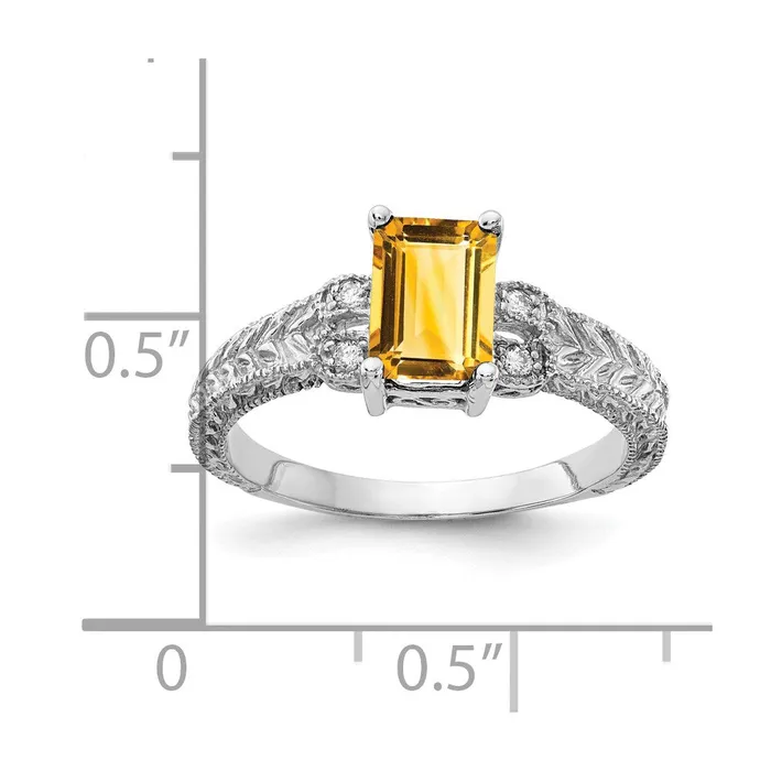 Goldia Rings 14k White Gold 7x5mm Emerald Cut Citrine A Real Diamond ring
