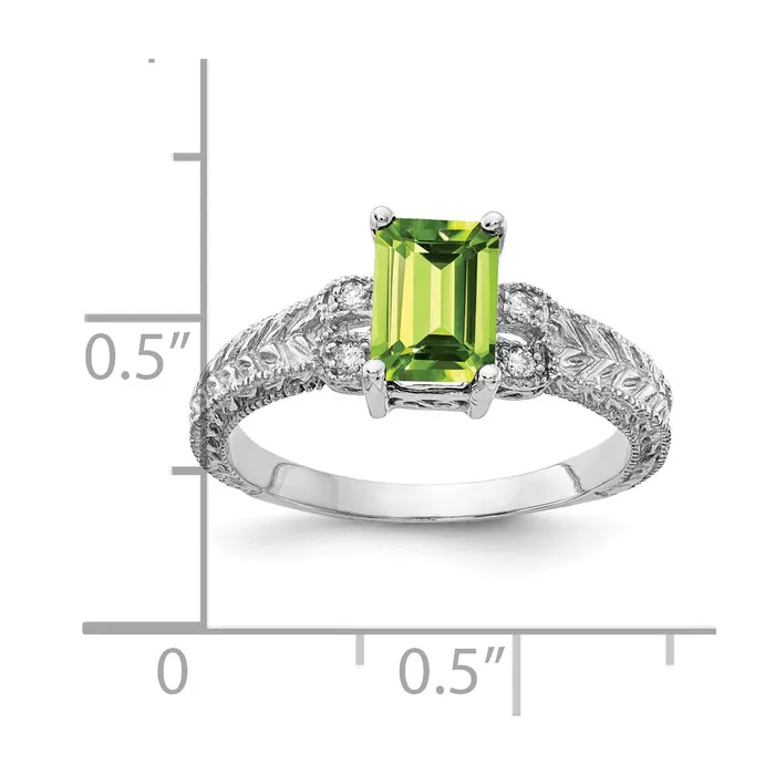 Goldia Rings 14k White Gold 7x5mm Emerald Cut Peridot AA Diamond ring