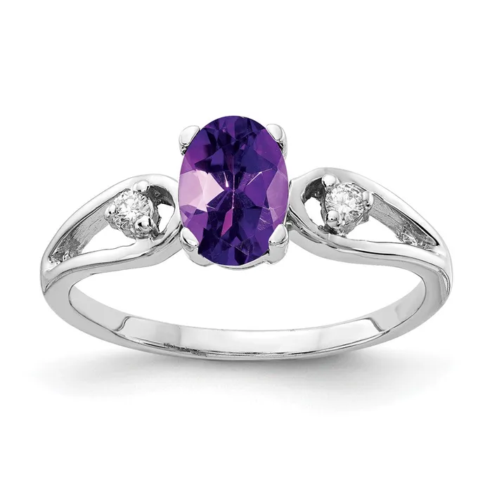 Goldia Rings 14k White Gold 7x5mm Oval Amethyst Checker VS Diamond ring