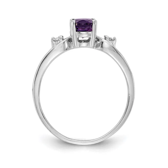 Goldia Rings 14k White Gold 7x5mm Oval Amethyst Checker VS Diamond ring