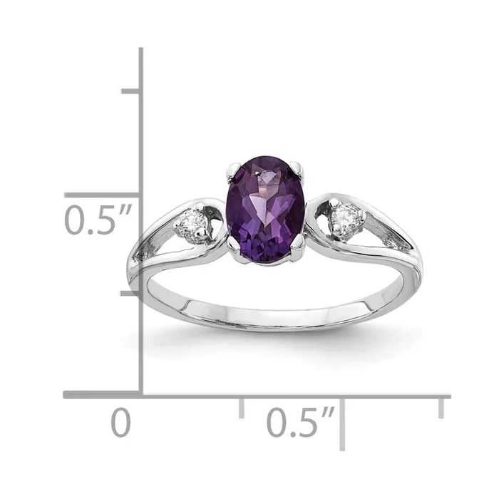 Goldia Rings 14k White Gold 7x5mm Oval Amethyst Checker VS Diamond ring