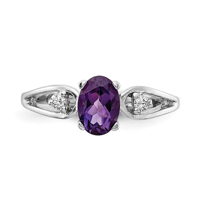 Goldia Rings 14k White Gold 7x5mm Oval Amethyst Checker VS Diamond ring