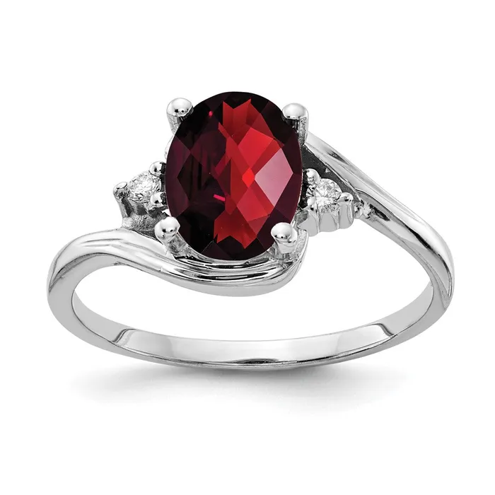 Goldia Rings 14k White Gold 8x6mm Oval Garnet Checker VS Diamond ring