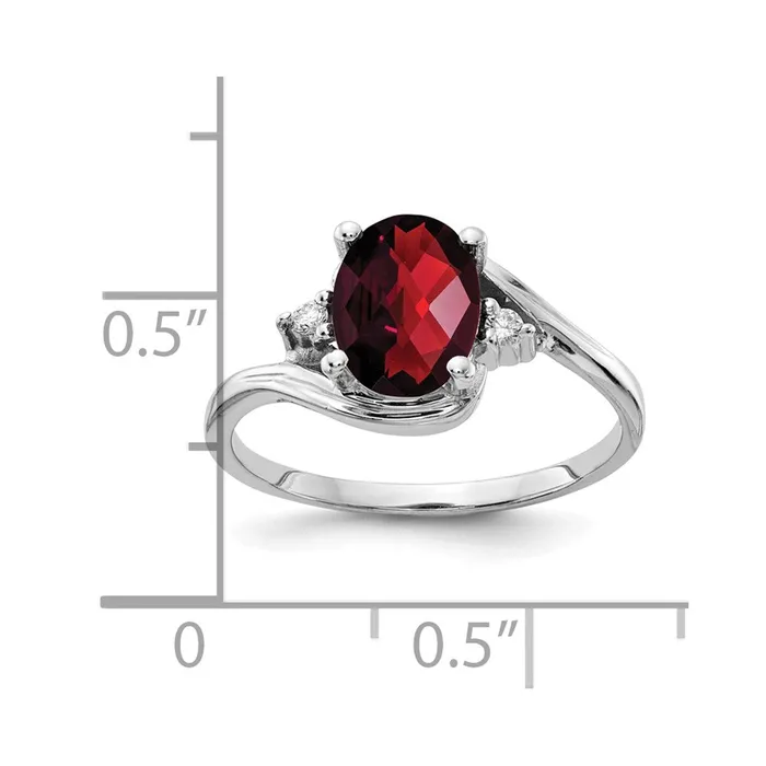 Goldia Rings 14k White Gold 8x6mm Oval Garnet Checker VS Diamond ring