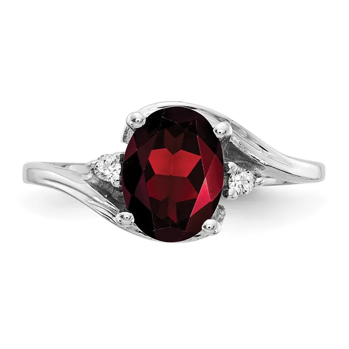 Goldia Rings 14k White Gold 8x6mm Oval Garnet Checker VS Diamond ring