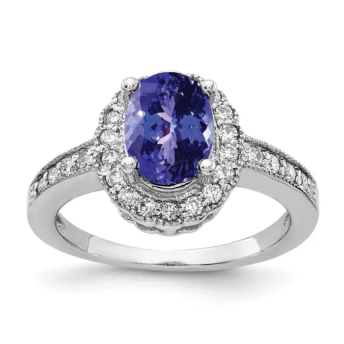 Goldia Rings 14k White Gold 8x6mm Oval Tanzanite VS Diamond ring
