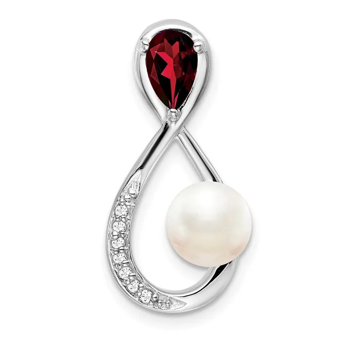 Goldia Rings 14K White Gold GarnetFWC PearlReal Diamond Infinity Chain Slide