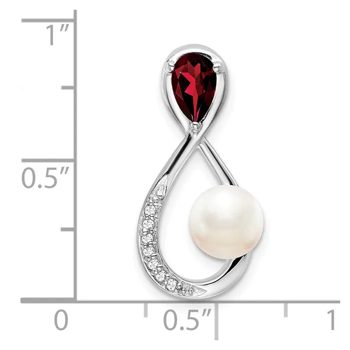 Goldia Rings 14K White Gold GarnetFWC PearlReal Diamond Infinity Chain Slide
