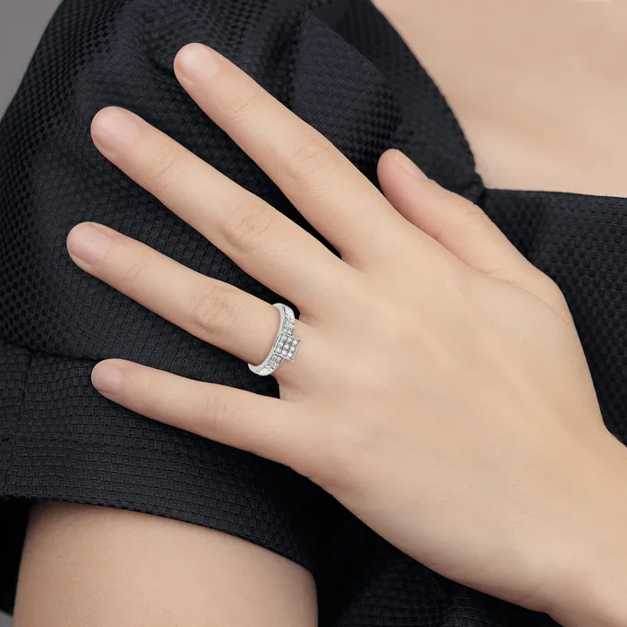 Goldia Rings 14K White Gold Lab Grown VSSI G Diamond Trio Cluster Engagement Ring