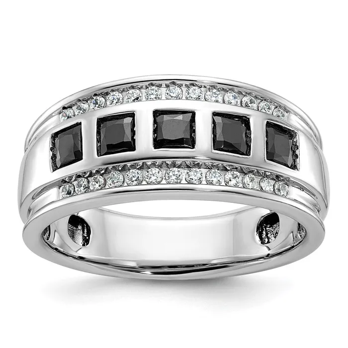 Goldia Rings 14k White Gold Mens 15 carat Black and White Diamond Complete Ring