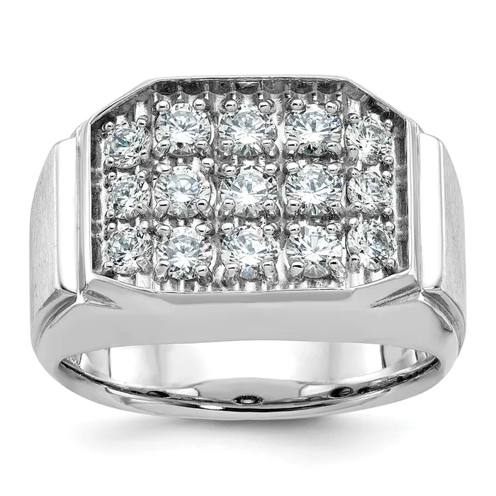 Goldia Rings 14k White Gold Mens Polished and Satin 15 carat Diamond Complete Ring
