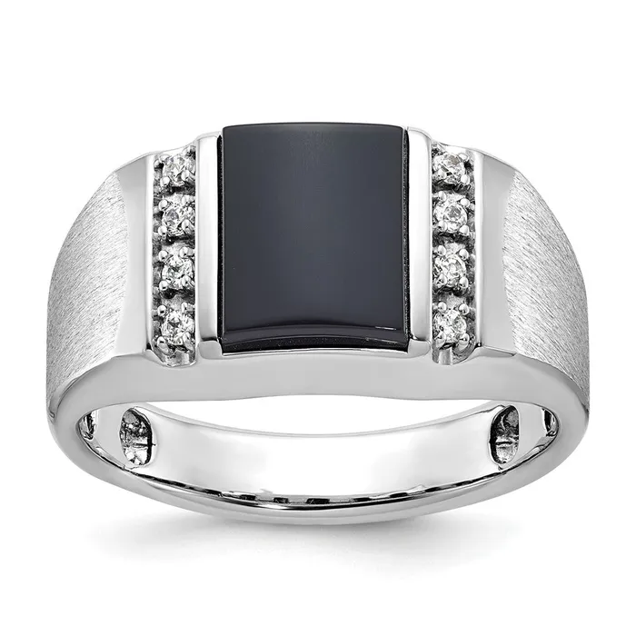 Goldia Rings 14k White Gold Mens Satin Onyx and Diamond Ring Mounting