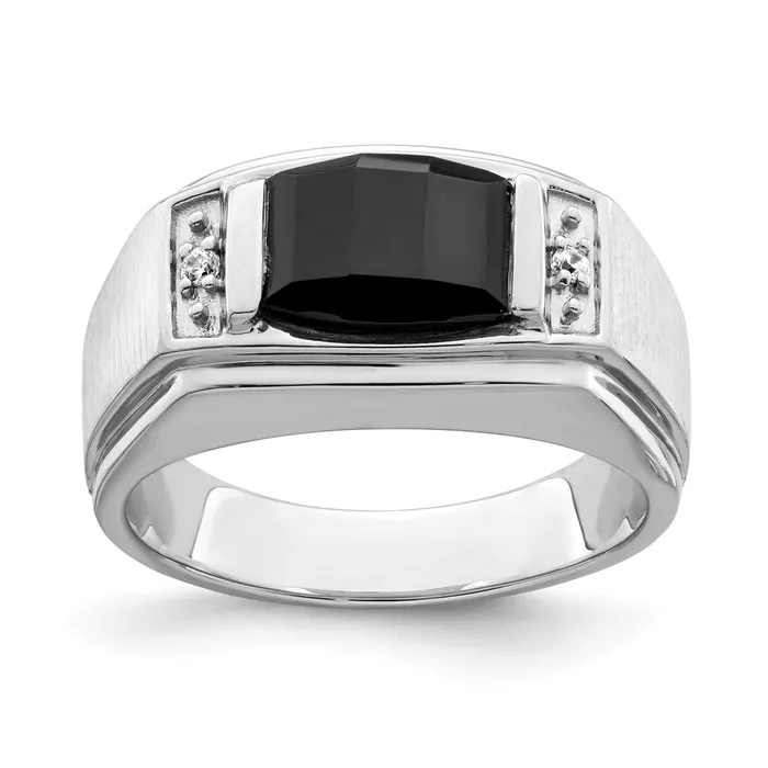 Goldia Rings 14k White Gold Polished u0026 Satin Onyx u0026 Real Diamond Mens Ring Goldia Rings 14k White Gold Polished u0026 Satin Onyx u0026 Real Diamond Mens Ring