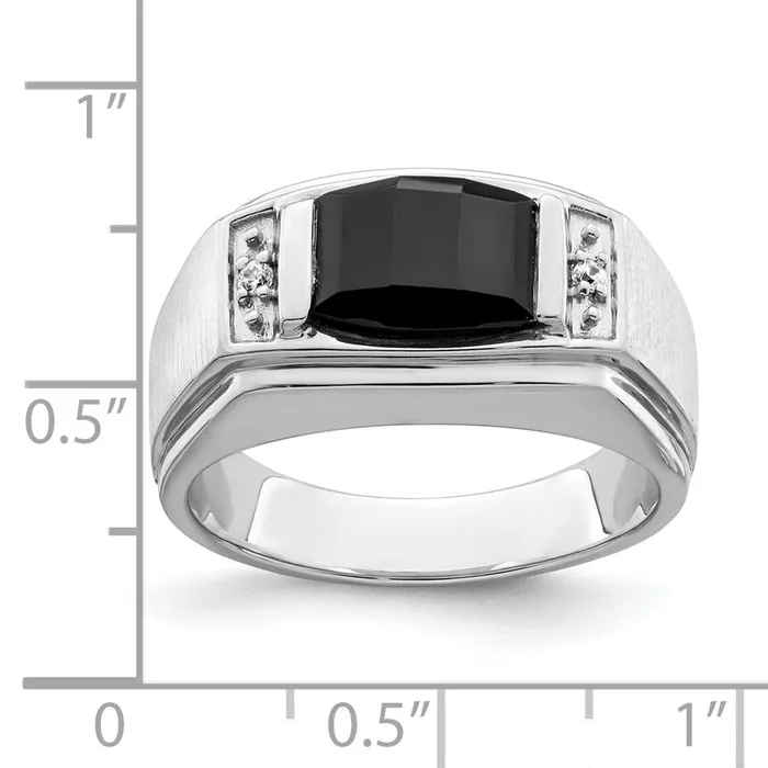 Goldia Rings 14k White Gold Polished u0026 Satin Onyx u0026 Real Diamond Mens Ring