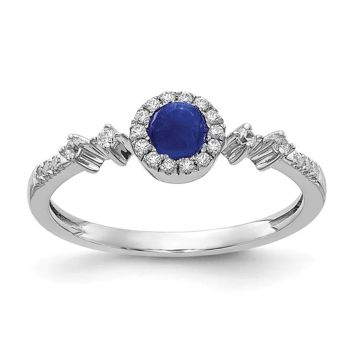 Goldia Rings 14k White Gold Real Diamond and Cabochon Sapphire Halo Ring
