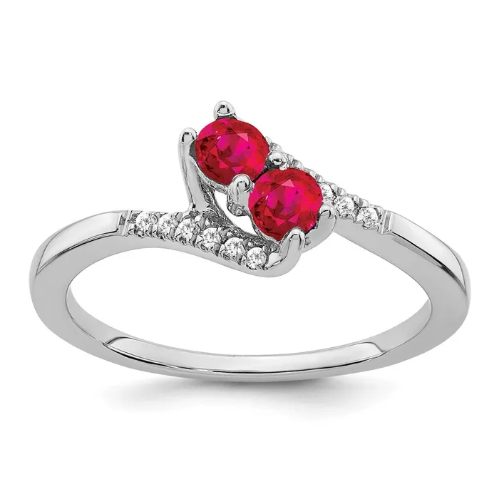 Goldia Rings 14k White Gold Ruby and Real Diamond 2stone Bypass Ring