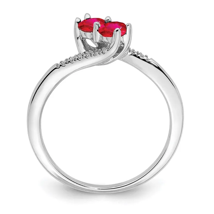 Goldia Rings 14k White Gold Ruby and Real Diamond 2stone Bypass Ring