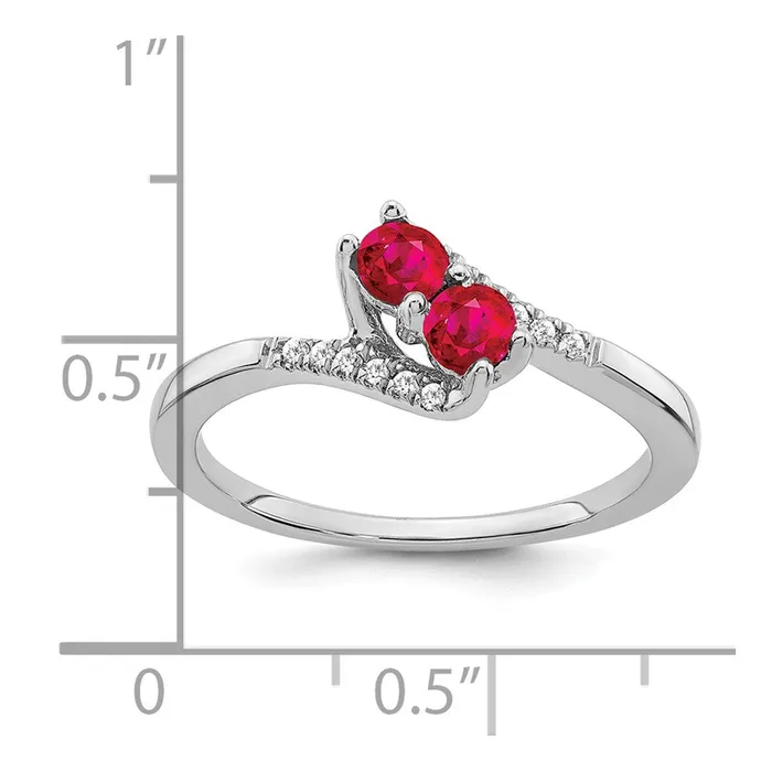 Goldia Rings 14k White Gold Ruby and Real Diamond 2stone Bypass Ring