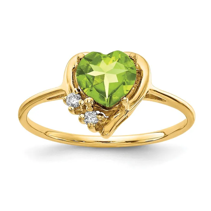 Goldia Rings 14k Yellow Gold 6mm Heart Peridot AAA Diamond ring