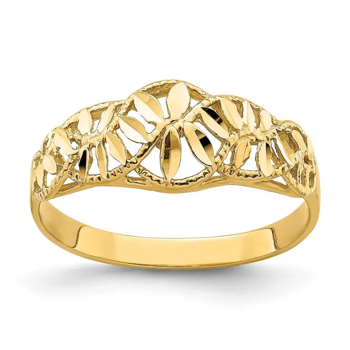 Goldia Rings 14K Yellow Gold Diamondcut CutOut Vine and Leaf Design Dome Ring