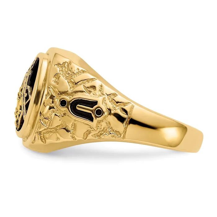 Goldia Rings 14k Yellow Gold Polished Antiqued and Nugget Texture AA Quality Diamond Masonic Ring