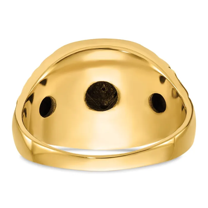 Goldia Rings 14k Yellow Gold Polished Antiqued and Nugget Texture AA Quality Diamond Masonic Ring
