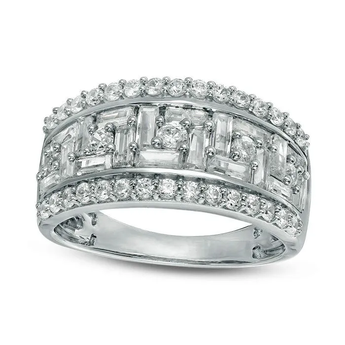 Goldia Rings 20 CT TW Baguette and Round Natural Diamond Staggered Frame Ring in Solid 10K White Gold