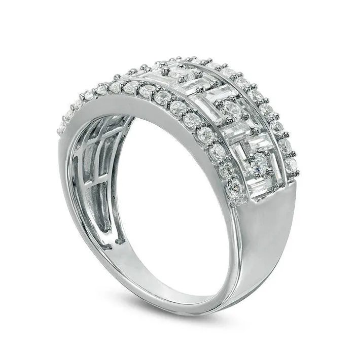 Goldia Rings 20 CT TW Baguette and Round Natural Diamond Staggered Frame Ring in Solid 10K White Gold Goldia Rings 20 CT TW Baguette and Round Natural Diamond Staggered Frame Ring in Solid 10K White Gold