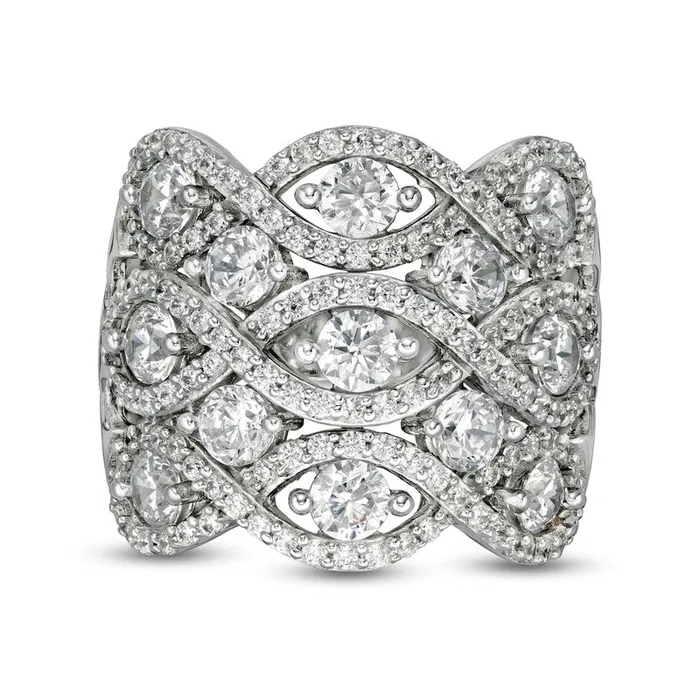 Goldia Rings 30 CT TW Natural Diamond Woven Triple Row Ring in Solid 10K White Gold
