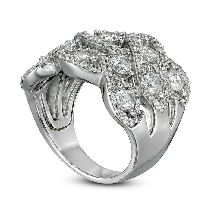 Goldia Rings 30 CT TW Natural Diamond Woven Triple Row Ring in Solid 10K White Gold Goldia Rings 30 CT TW Natural Diamond Woven Triple Row Ring in Solid 10K White Gold