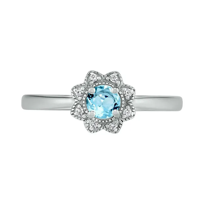 Goldia Rings 40mm Aquamarine and 005 CT TW Natural Diamond Antique VintageStyle Flower Ring in Sterling Silver Goldia Rings 40mm Aquamarine and 005 CT TW Natural Diamond Antique VintageStyle Flower Ring in Sterling Silver