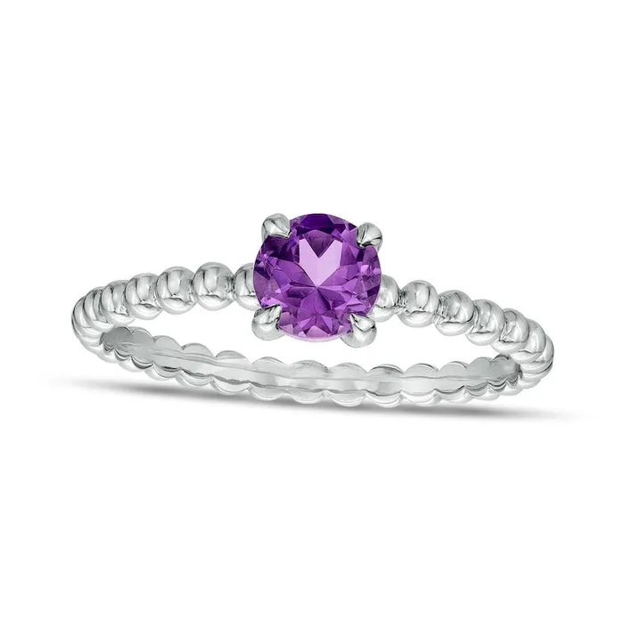 Goldia Rings 50mm Amethyst Beaded ComfortFit Stackable Ring in Solid 10K White Gold Size 7