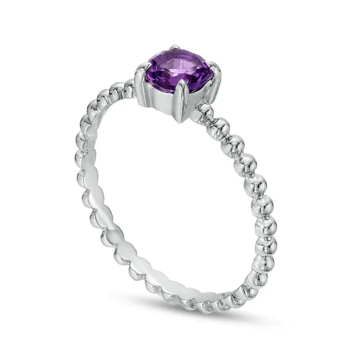 Goldia Rings 50mm Amethyst Beaded ComfortFit Stackable Ring in Solid 10K White Gold Size 7 Goldia Rings 50mm Amethyst Beaded ComfortFit Stackable Ring in Solid 10K White Gold Size 7