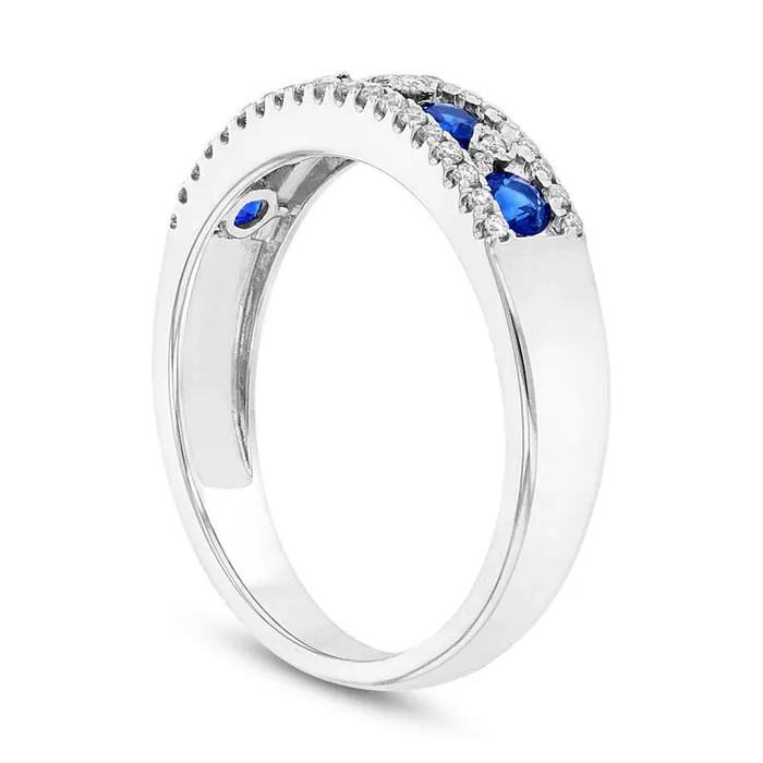 Goldia Rings Blue Sapphire and 017 CT TW Natural Diamond Five Stone Art Deco Band in Solid 14K White Gold Goldia Rings Blue Sapphire and 017 CT TW Natural Diamond Five Stone Art Deco Band in Solid 14K White Gold