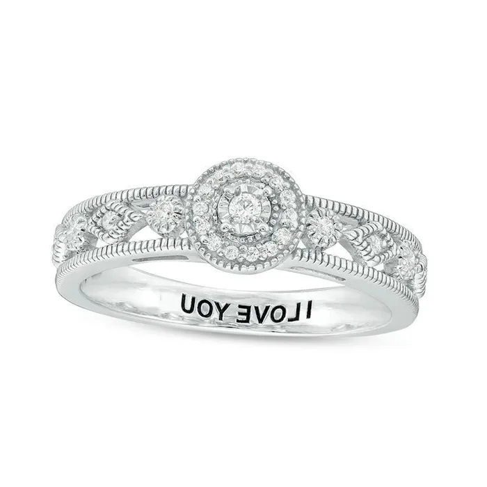 Goldia Rings Engravable 010 CT TW Natural Diamond Art Deco Promise Ring in Solid 10K White Yellow or Rose Gold 1 Line