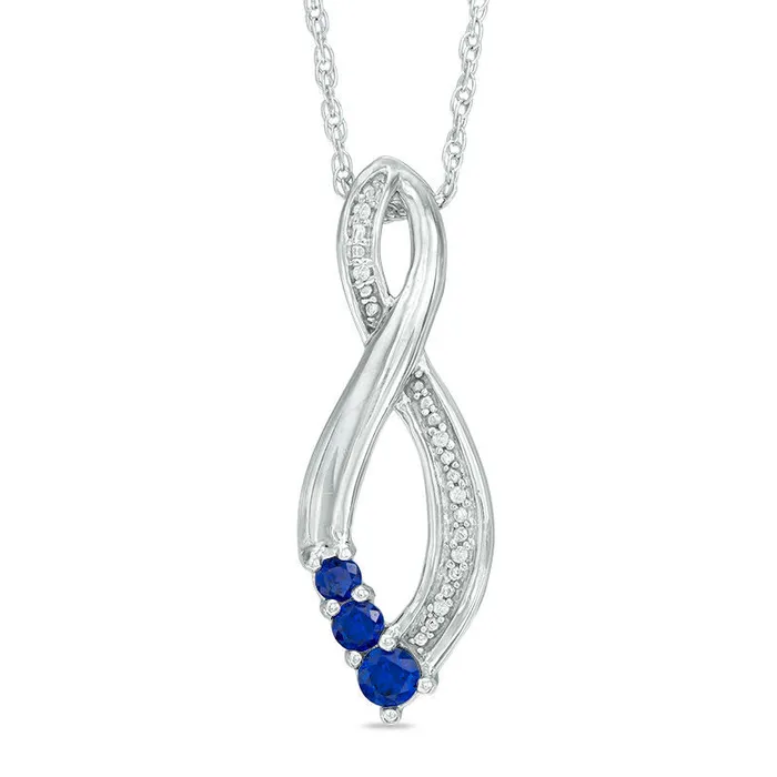 Goldia Rings LabCreated Blue Sapphire and Diamond Accent Three Stone Infinity Pendant in Sterling Silver